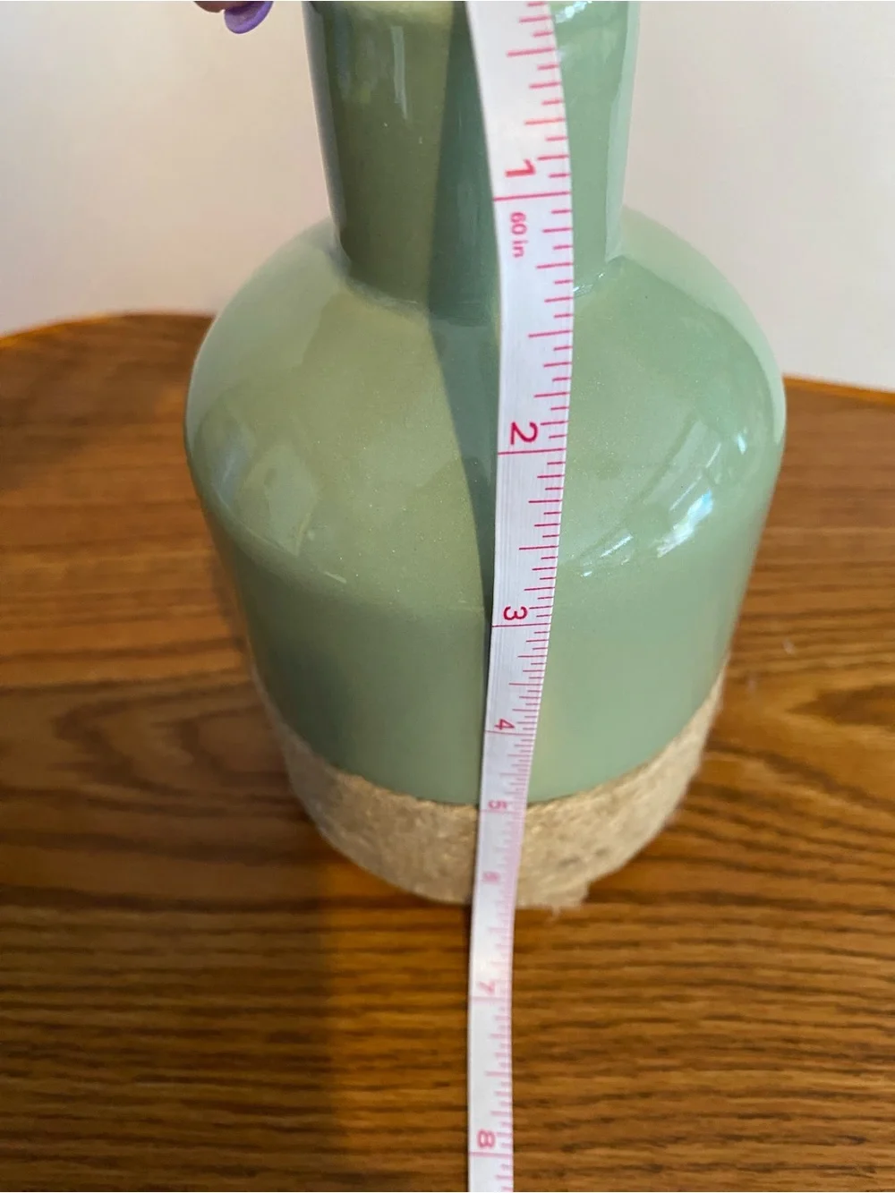 Green Ceramic Table Vase with Natural Twine Rope Accent